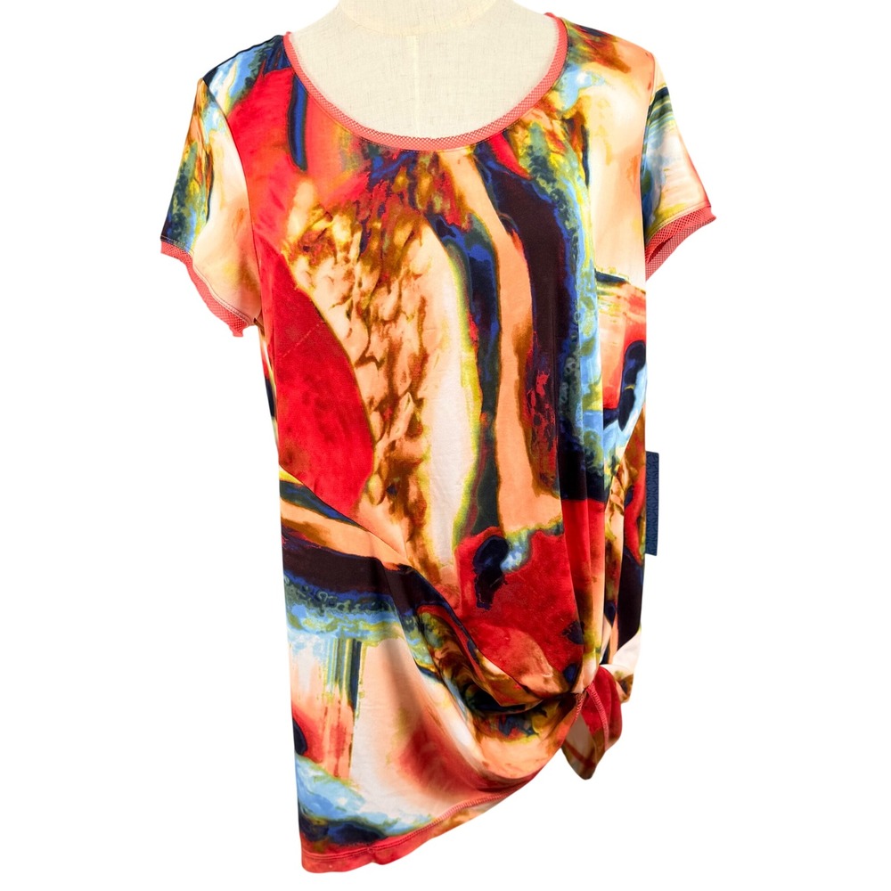 Simply Vera Vera Wang Womens Large Abstract Watercolor Side Tie Mesh Top Artsy